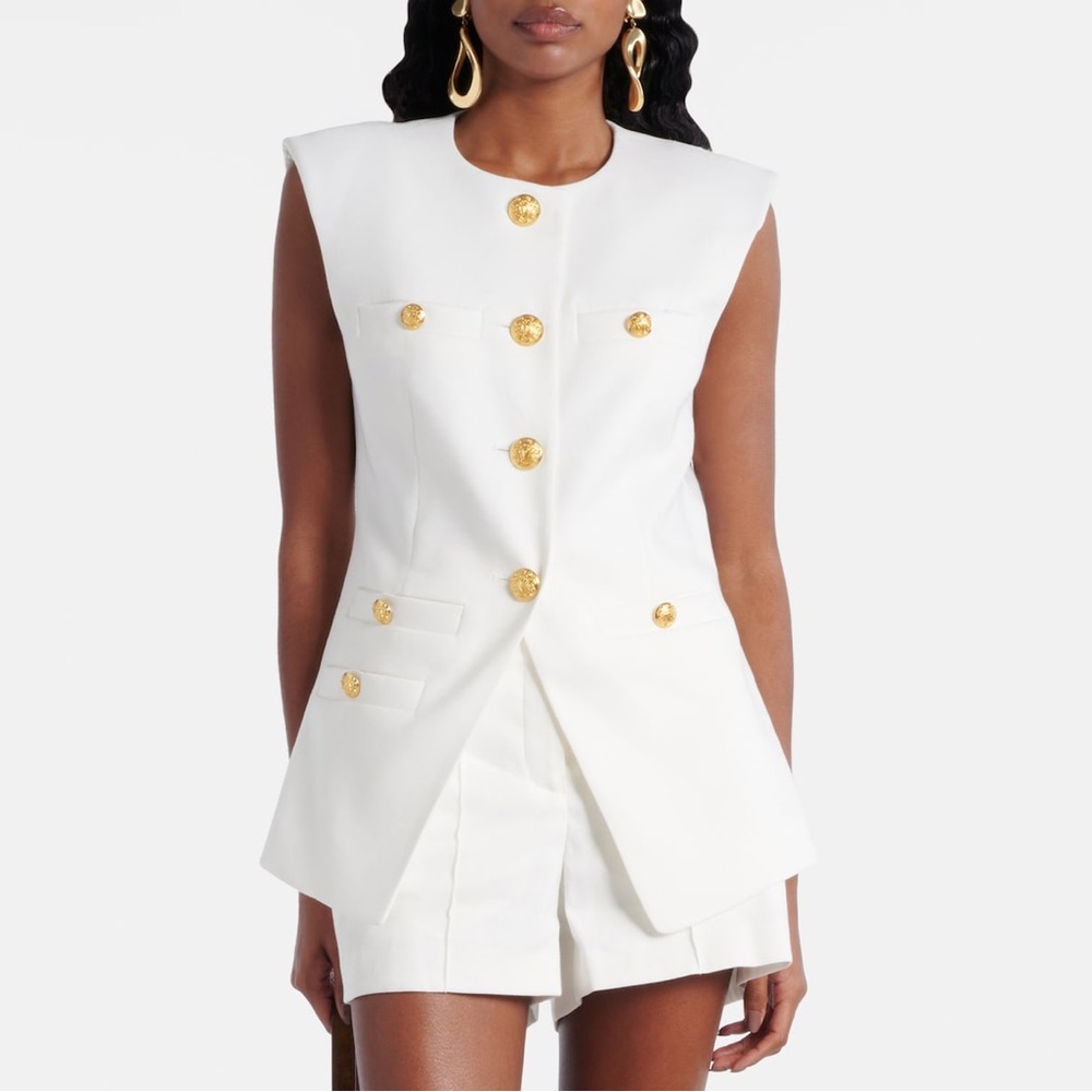 Veronica Beard Tamara linen-blend vest with Gold Buttons Ivory Size 4